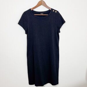 Talbots Womens Black Cotton Shift Dress Gold Button Shoulder NWT Size M Classic